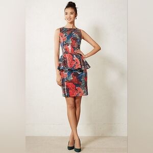 Red/Blue Floral Wolven "Sugared Fleur" Sequin Skirt Set, Small